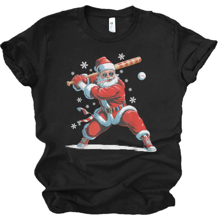 Santa Playing Baseball Christmas Candy Cane Fun Xmas Holiday Unisex Jersey T-Shirt