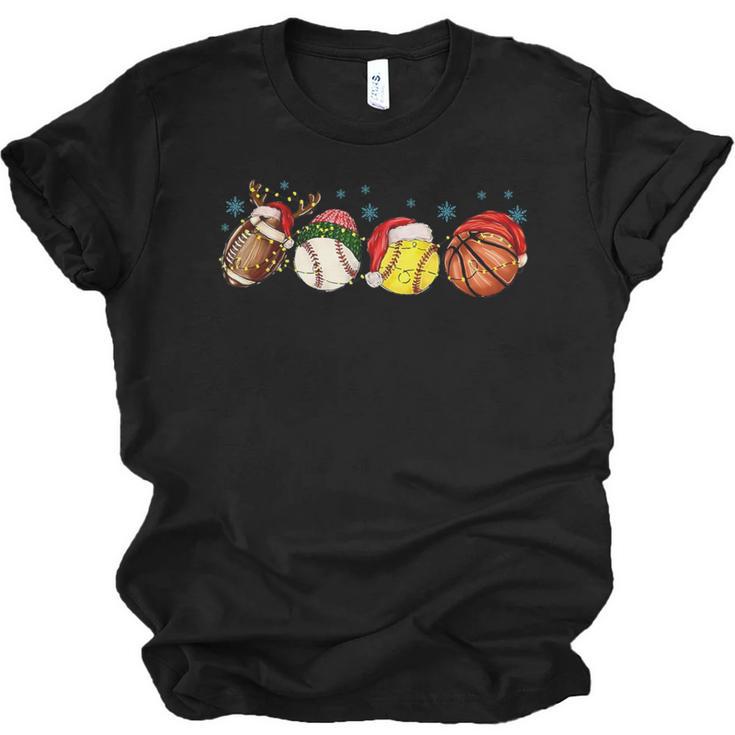 Santa Sports Boys Xmas Baseball Football Softball Basketball Unisex Jersey T-Shirt