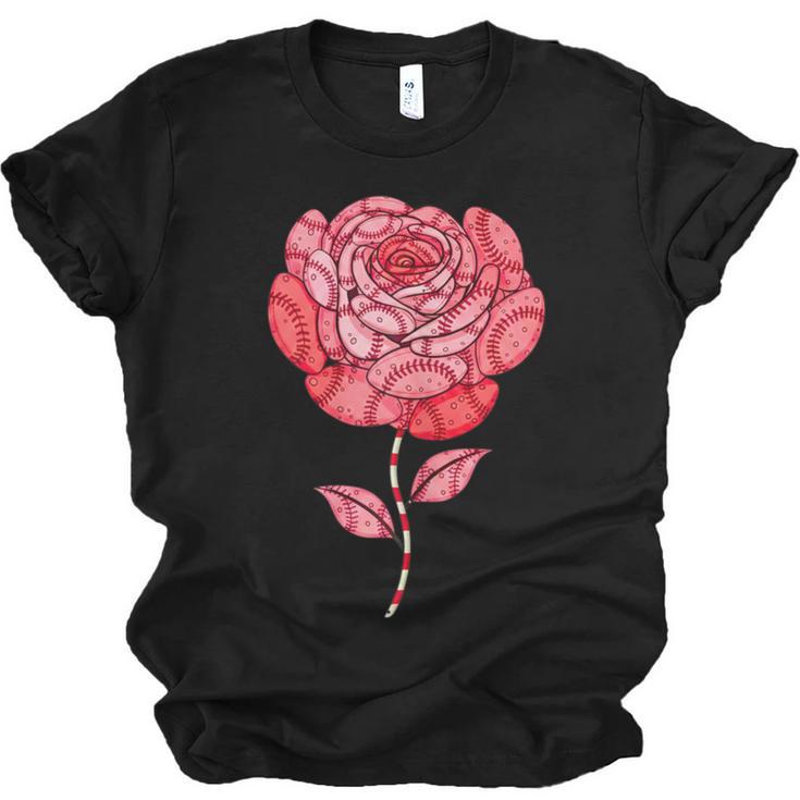 Sporty Rose Graphic With Baseball And Rugby Ball Petals Unisex Jersey T-Shirt