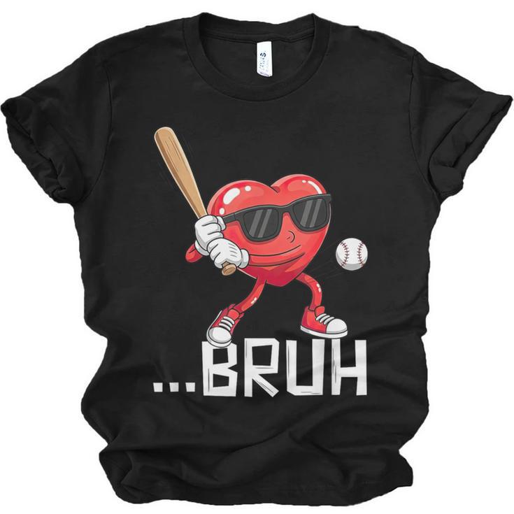 Valentines Bruh Red Heart Playing Baseball Men Boys Kids Unisex Jersey T-Shirt