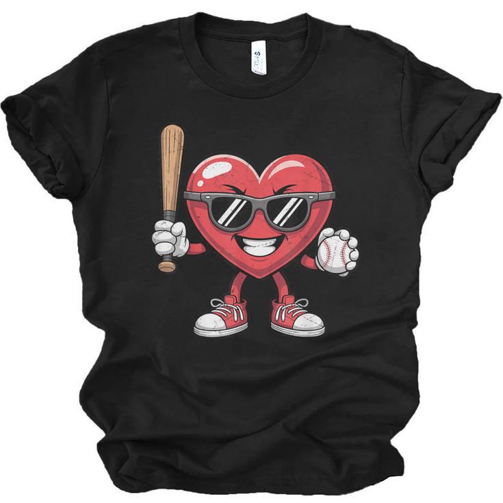 Valentines Day Heart Playing Baseball Boys Men Kids Girls Unisex Jersey T-Shirt