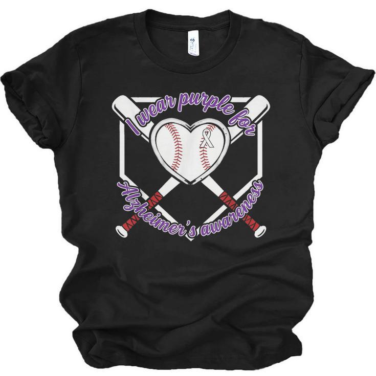 I Wear Purple For Alzheimers Awareness Baseball Heart Ribbon Unisex Jersey T-Shirt