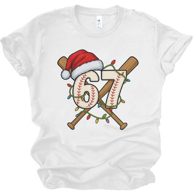 67 Baseball Xmas Lights Santa Hat Holiday Unisex Jersey T-Shirt