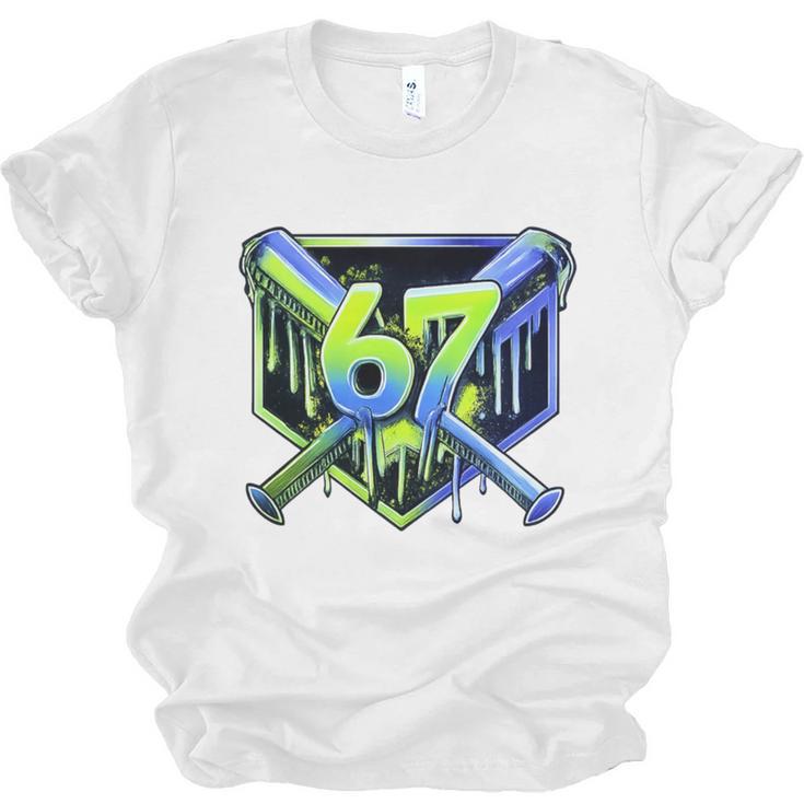 Awesome 67 Baseball Drip Effect Baseball 6-7 Meme Graphic Premium Tri-Blend Unisex Jersey T-Shirt