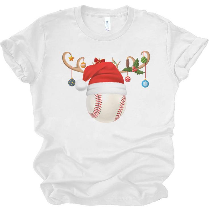 Baseball Christmas Reindeer Santa Hat Sports Player Xmas Unisex Jersey T-Shirt