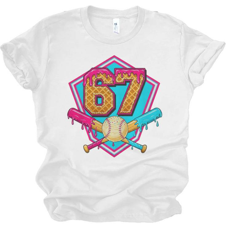 Baseball Drip Jersey Number 67 For Players & 67th Birthday Premium Tri-Blend Unisex Jersey T-Shirt