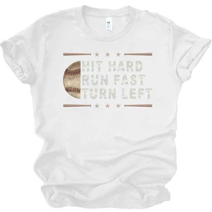 Baseball Hit Hard Run Fast Turn Left Men Boys Unisex Jersey T-Shirt