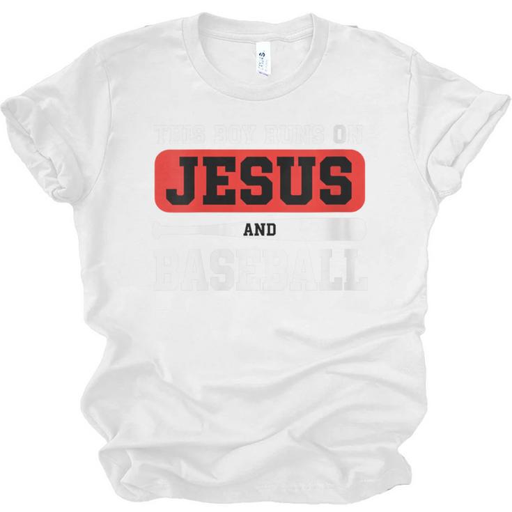 This Boy Runs On Jesus And Baseball Christian Baseball Unisex Jersey T-Shirt