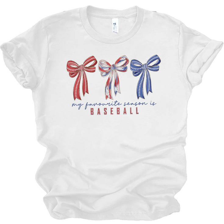 My Favorite Season Is Baseball Coquette Bow Game Day Mom Sis Unisex Jersey T-Shirt
