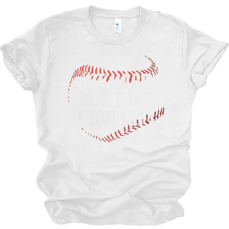 Hit Hard Run Fast Turn Left Baseball Player & Fan Premium Tri-Blend Unisex Jersey T-Shirt