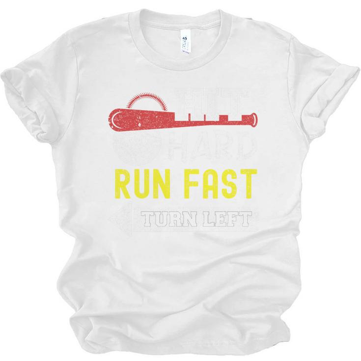 Hit Hard Run Fast Turn Left Baseball Quote Fan Coach Premium Tri-Blend Unisex Jersey T-Shirt
