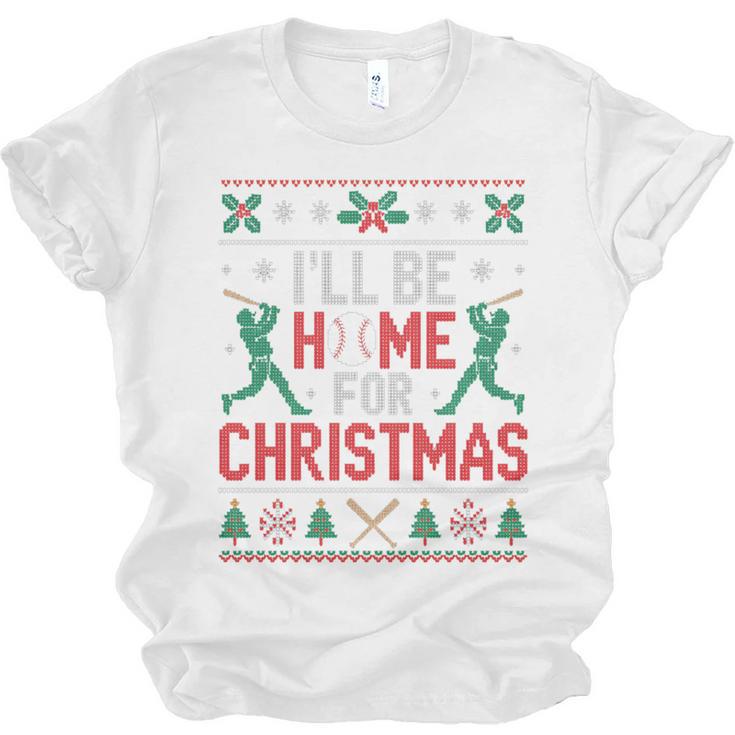 I’Ll Be Home For Christmas Baseball Ugly Sweater Art Unisex Jersey T-Shirt