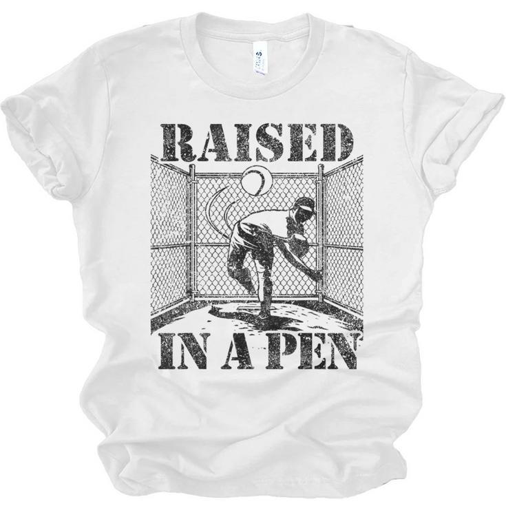 Raised In a Pen Baseball Pitcher Saying Bullpen Unisex Jersey T-Shirt