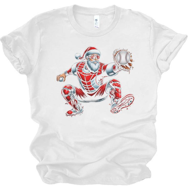 Santa Playing Baseball Catcher Merry Christmas Sport Player Unisex Jersey T-Shirt