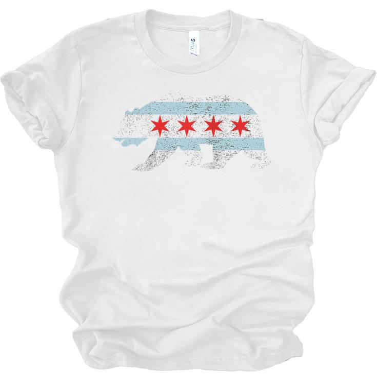 Sweet Vintage Retro Chicago City Flag Bear Print Raglan Baseball Tee Unisex Jersey T-Shirt