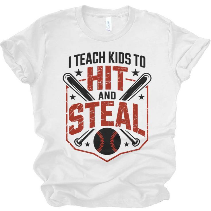 I Teach Kids To Hit And Steal Baseball Softball Coach Premium Tri-Blend Unisex Jersey T-Shirt