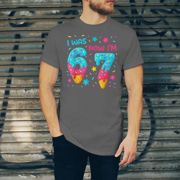 I Was 6 Now I'm 7 67 Birthday Baseball Drip 7 Year Old Unisex Jersey T-Shirt