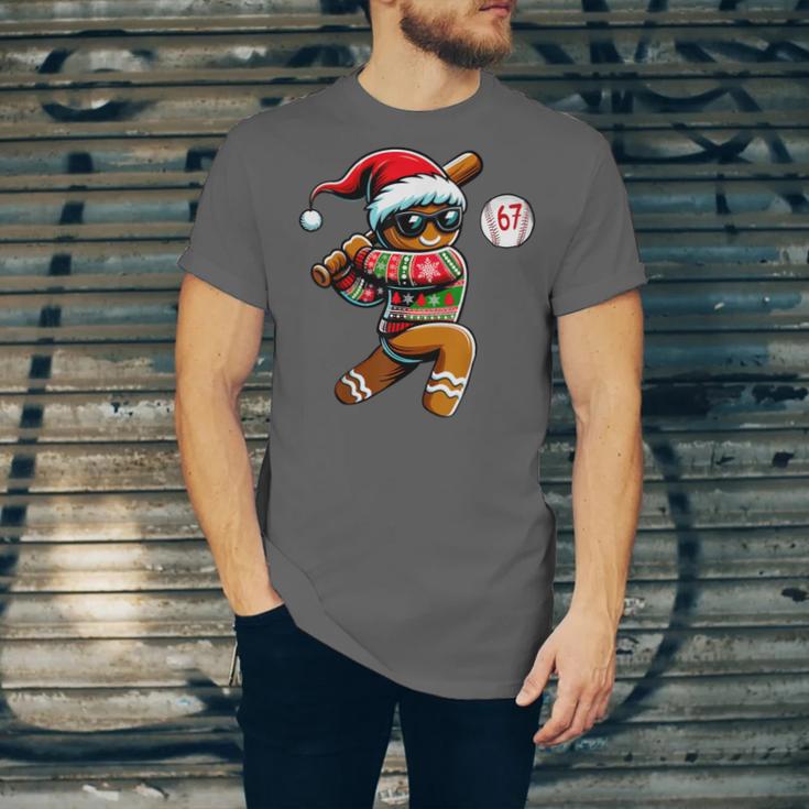 67 Gingerbread Man Playing Baseball Christmas 6 7 Meme Unisex Jersey T-Shirt