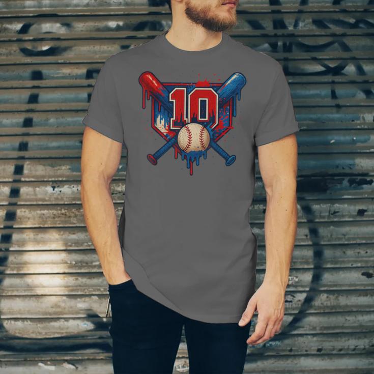 Baseball 10 Year Old Splash Drip 10th Birthday Boy Number 10 Unisex Jersey T-Shirt