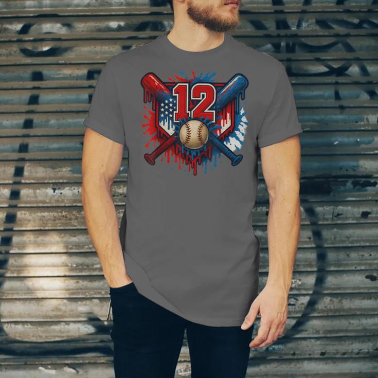 Baseball 12 Year Old Splash Drip 12th Birthday Boy Number 12 Unisex Jersey T-Shirt