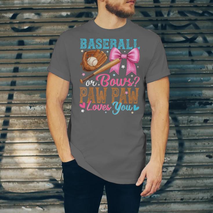 Baseball Or Bows Paw Paw Loves You Gender Reveal Baby Party Unisex Jersey T-Shirt