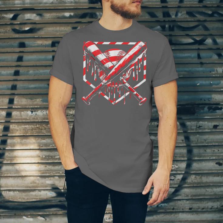 Baseball Candy Cane Christmas Baseball Ice Cream Drip Boys Unisex Jersey T-Shirt