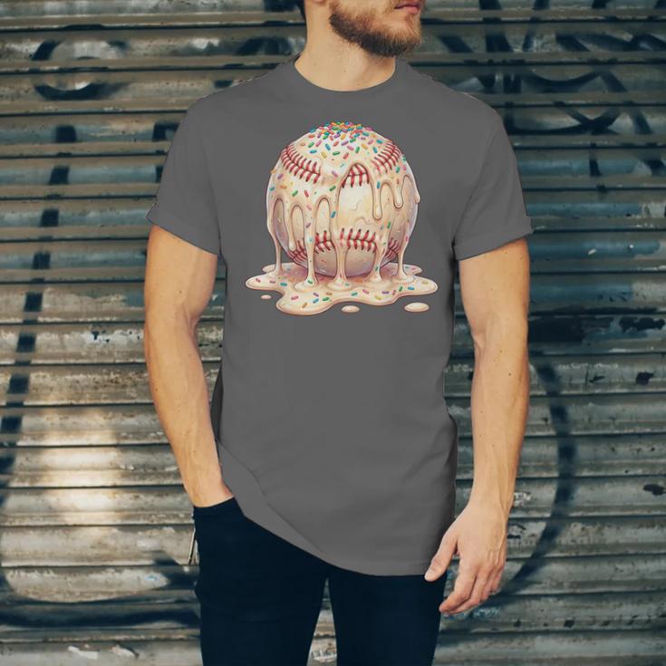 Baseball Drip Ice Cream Melting Illustration Unisex Jersey T-Shirt