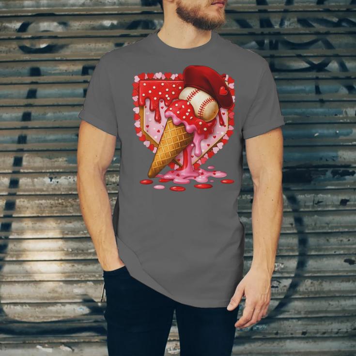 Baseball Heart Valentine Baseball Ice Cream Drip Boys Girls Unisex Jersey T-Shirt