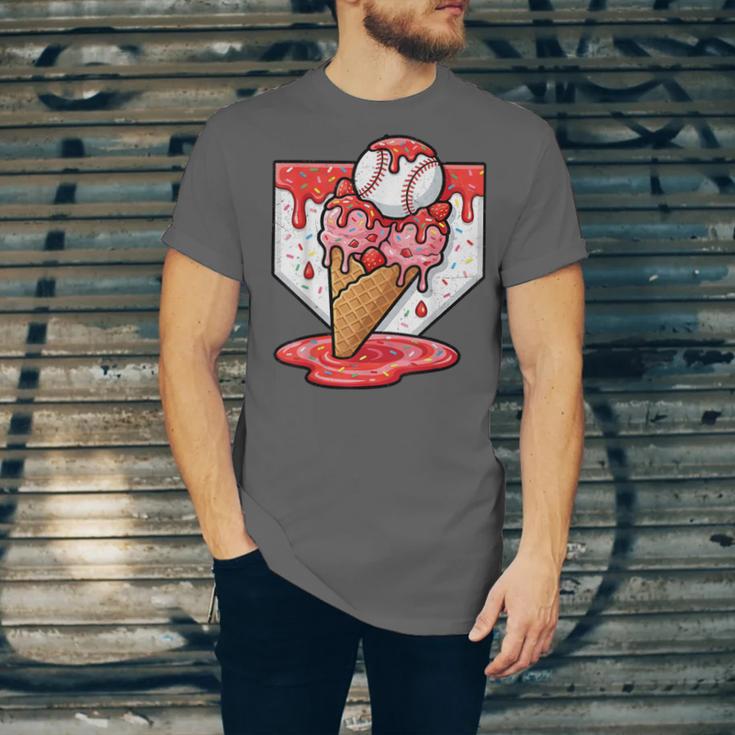 Baseball Ice Cream Drip Baseball Strawberry For Youth Red Unisex Jersey T-Shirt