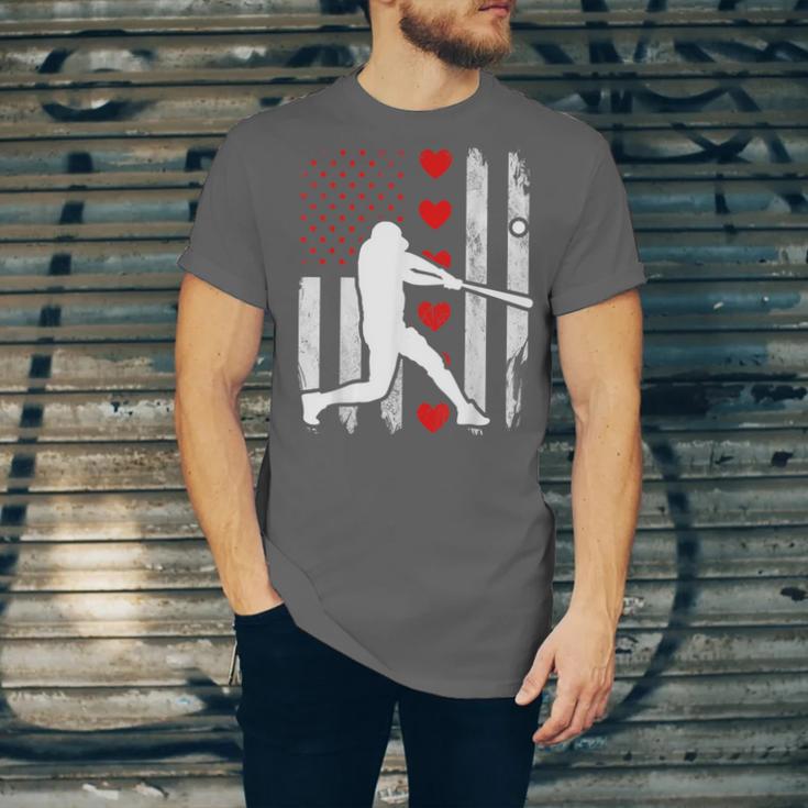 Baseball Silhouette Heart USA Flag Hearts American Boys Kids Unisex Jersey T-Shirt