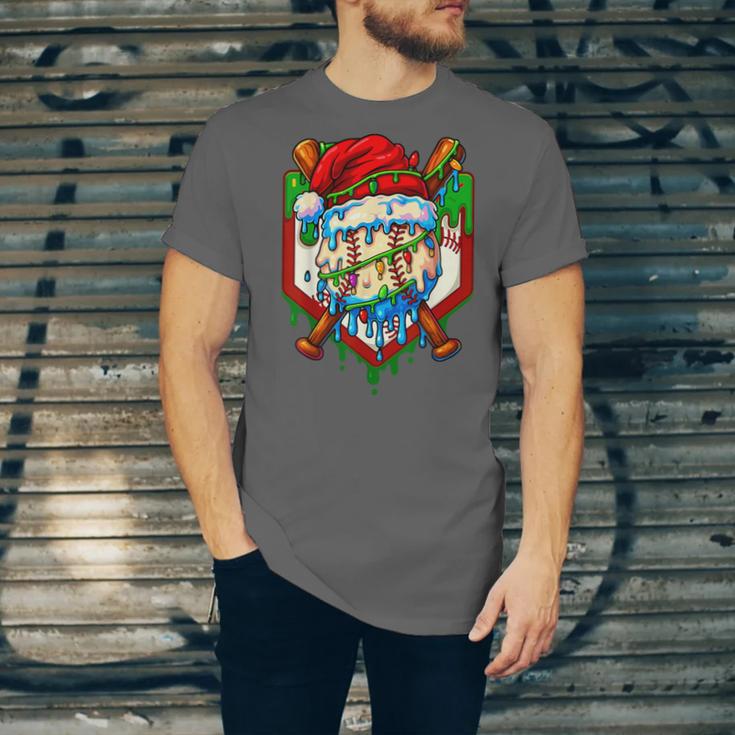 Christmas Baseball Ice Cream Drip Santa Baseball Player Kids Unisex Jersey T-Shirt