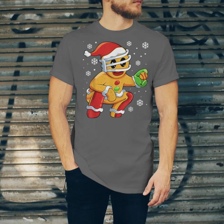 Christmas Gingerbread Man Baseball Player Catcher Unisex Jersey T-Shirt
