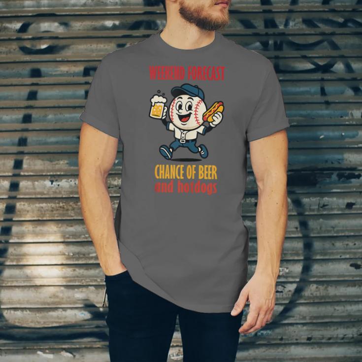 Cute Baseball Fan Weekend Forecast Change Of Beer And Hotdog Unisex Jersey T-Shirt