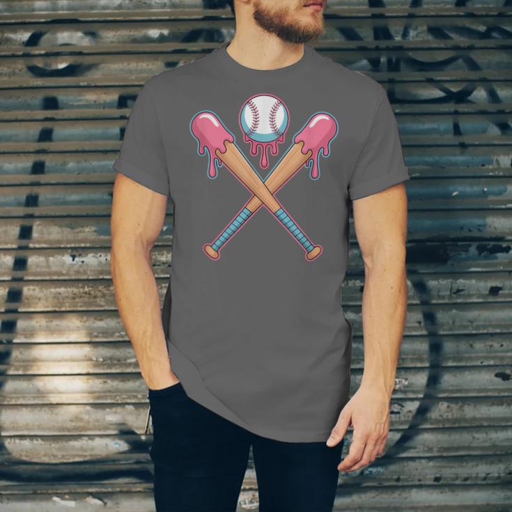 Dripping Pink Baseball Crossed Bats Summer Unisex Jersey T-Shirt