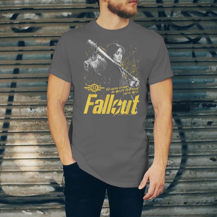 Fallout TV Series Lucy Do Unto Others Baseball Bat Gamer Unisex Jersey T-Shirt Fallout TV Series Lucy Do Unto Others Baseball Bat Gamer Unisex Jersey T-Shirt