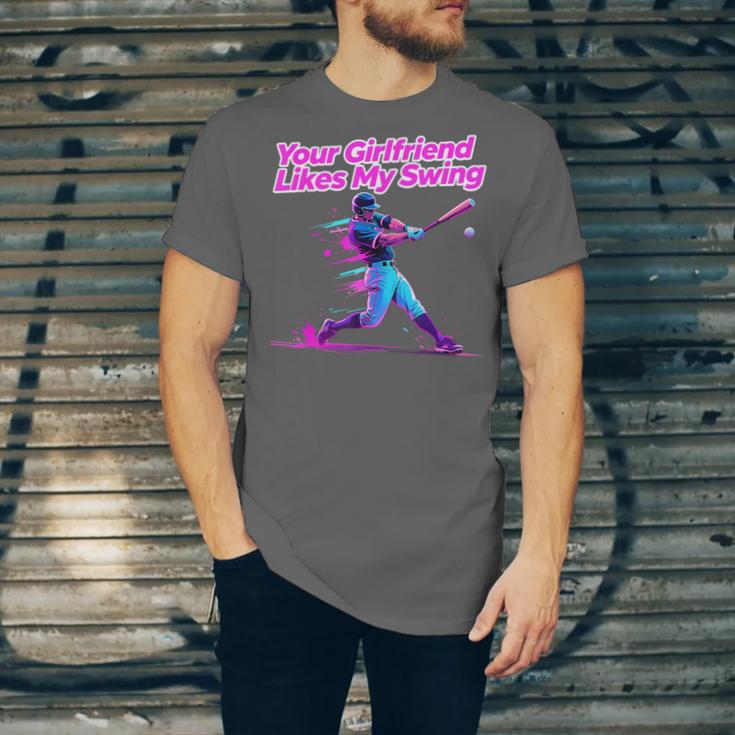 Your Girlfriend Likes My Swing Baseball Quote Boys Men Unisex Jersey T-Shirt Your Girlfriend Likes My Swing Baseball Quote Boys Men Unisex Jersey T-Shirt