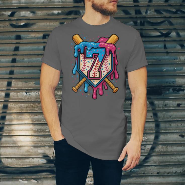 HUGvyn 7th Birthday Baseball Ice Cream Drip Number 7 Kid Boy Unisex Jersey T-Shirt