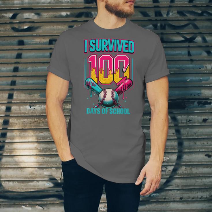 HUGvyn I Survived 100 Days Baseball Teacher Ice Cream Drip Unisex Jersey T-Shirt