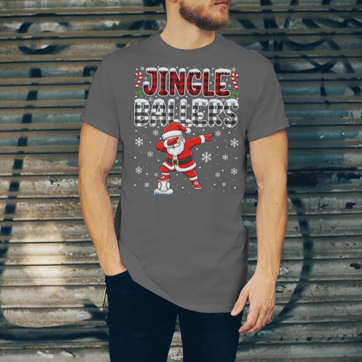 Jingle Ballers Plaid Santa Dabbing Baseball Christmas Unisex Jersey T-Shirt