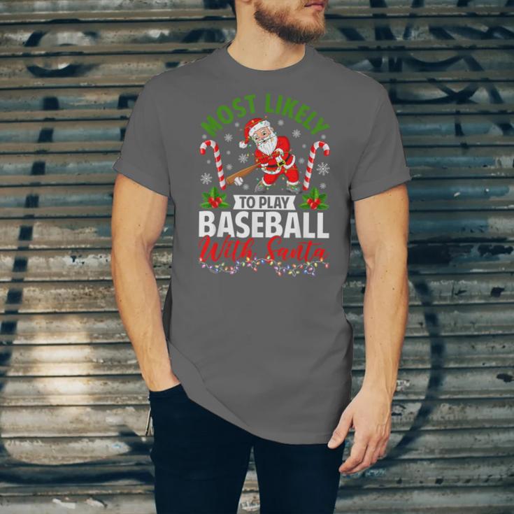 Most Likely To Play Baseball With Santa Christmas Pajamas Unisex Jersey T-Shirt Most Likely To Play Baseball With Santa Christmas Pajamas Unisex Jersey T-Shirt