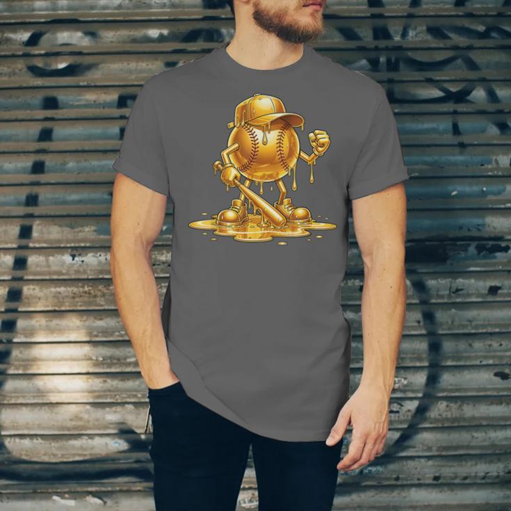 Melting Baseball Mascot Slugger Bat Cap Cartoon Unisex Jersey T-Shirt