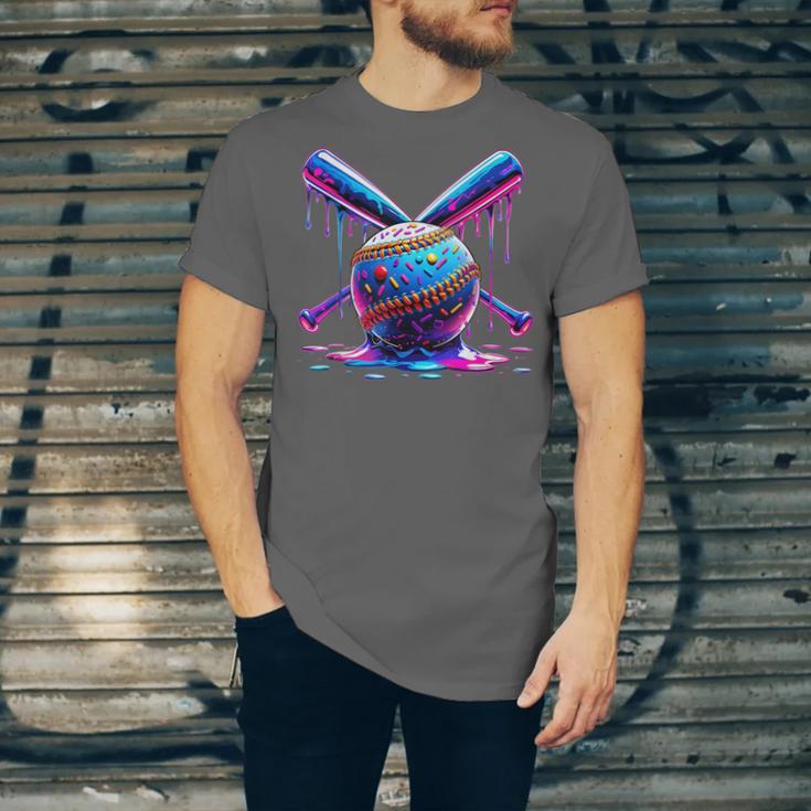 Neon Dripping Baseball And Bats Colorful Sports Art Unisex Jersey T-Shirt Neon Dripping Baseball And Bats Colorful Sports Art Unisex Jersey T-Shirt
