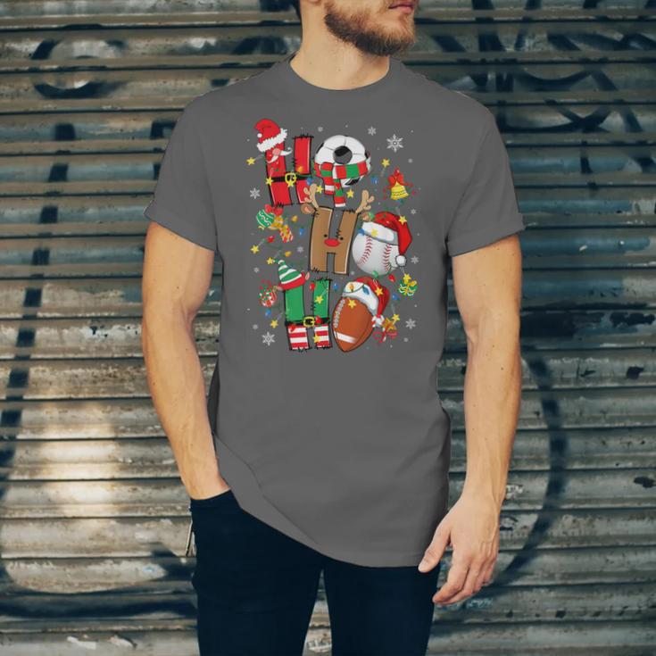 Santa Baseball Football Soccer Pajamas Ho Ho Christmas Xmas Unisex Jersey T-Shirt Santa Baseball Football Soccer Pajamas Ho Ho Christmas Xmas Unisex Jersey T-Shirt