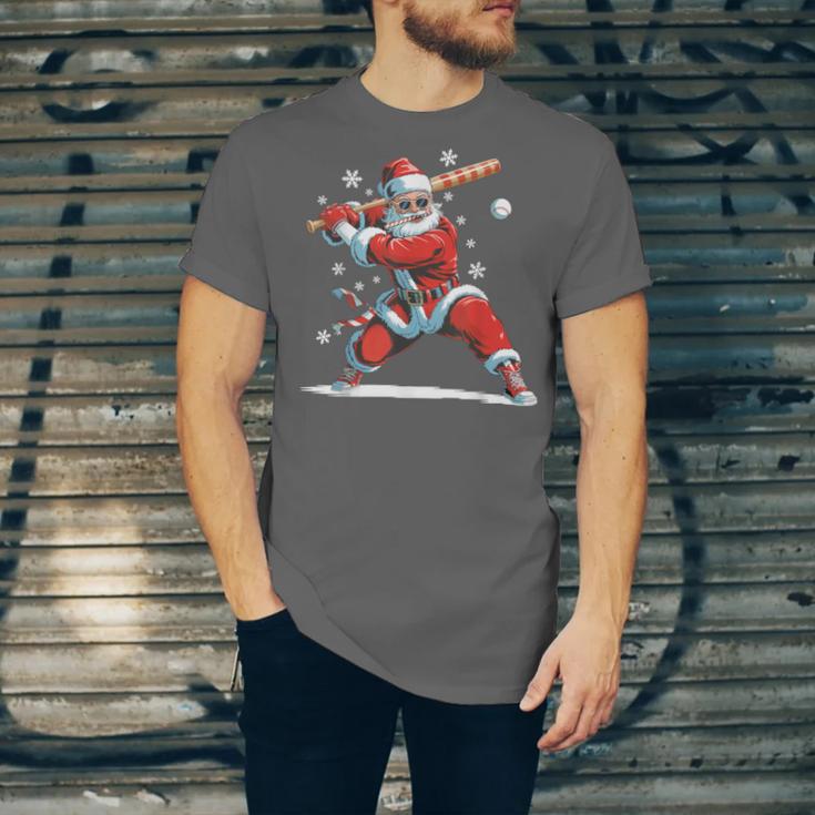 Santa Playing Baseball Christmas Candy Cane Fun Xmas Holiday Unisex Jersey T-Shirt Santa Playing Baseball Christmas Candy Cane Fun Xmas Holiday Unisex Jersey T-Shirt