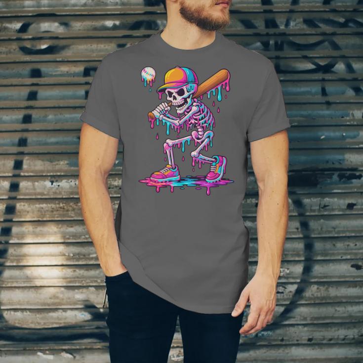 Skelton Playing Baseball Halloween Baseball Drip Boys Kids Unisex Jersey T-Shirt