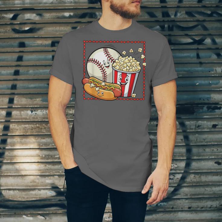 Smiling Baseball Popcorn And Hot-Dog Cartoon Apparel Unisex Jersey T-Shirt Smiling Baseball Popcorn And Hot-Dog Cartoon Apparel Unisex Jersey T-Shirt