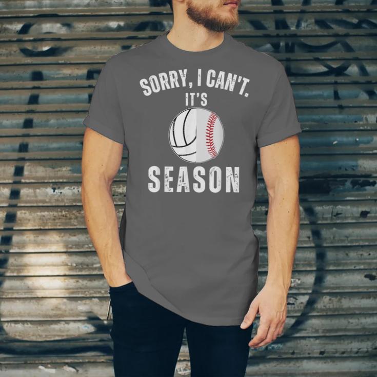 Sorry I Can't It's Volleyball Baseball Season Mom Of Both Unisex Jersey T-Shirt