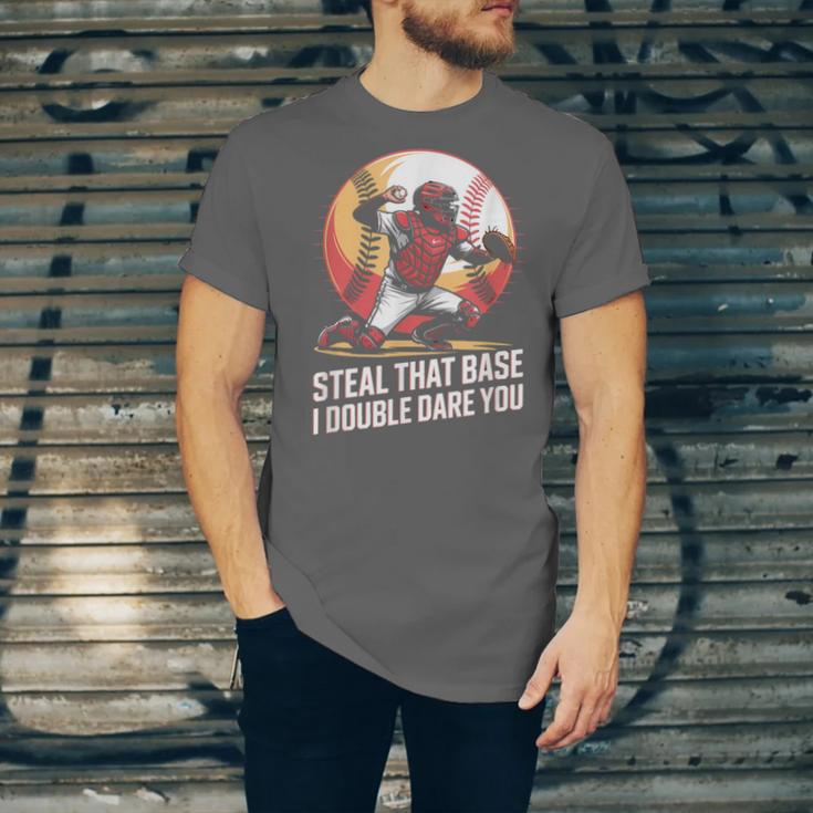 Steal That Base I Double Dare You Baseball Catcher Unisex Jersey T-Shirt Steal That Base I Double Dare You Baseball Catcher Unisex Jersey T-Shirt