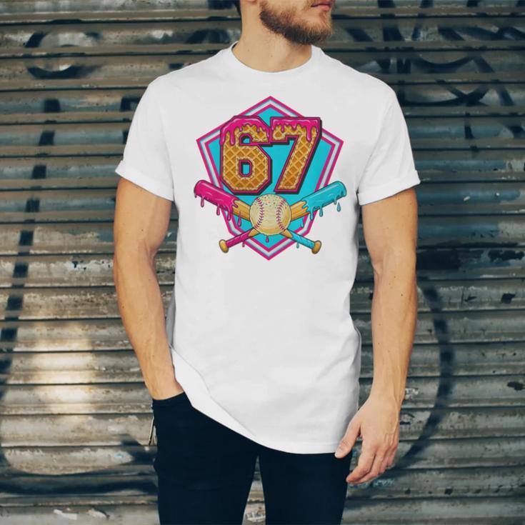 Baseball Drip Jersey Number 67 For Players & 67th Birthday Premium Tri-Blend Unisex Jersey T-Shirt