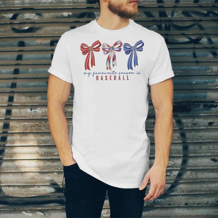 My Favorite Season Is Baseball Coquette Bow Game Day Mom Sis Unisex Jersey T-Shirt